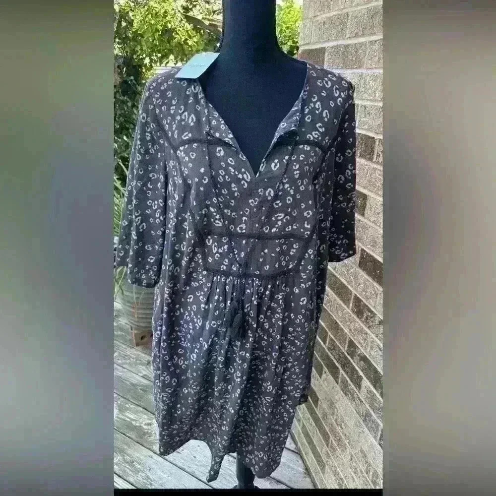 RYLLACE ANIMAL PRINT BOHO TASSEL TIE SHIFT DRESS PLUS SIZE 1X ❣️NEW